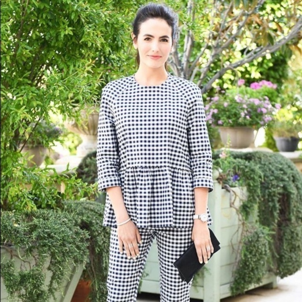 Victoria Beckham for Target plaid blue top blouse size S career casual peplum